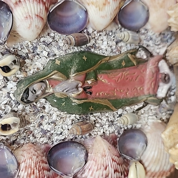 Vintage Virgin Mary natural seashells wood handmade decoration San Carlos - Picture 8 of 14